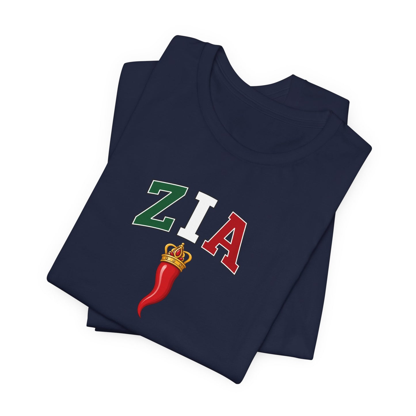 Zia Chili Pepper Tee — Italian Flag Lettering 'ZIA' Graphic T-Shirt