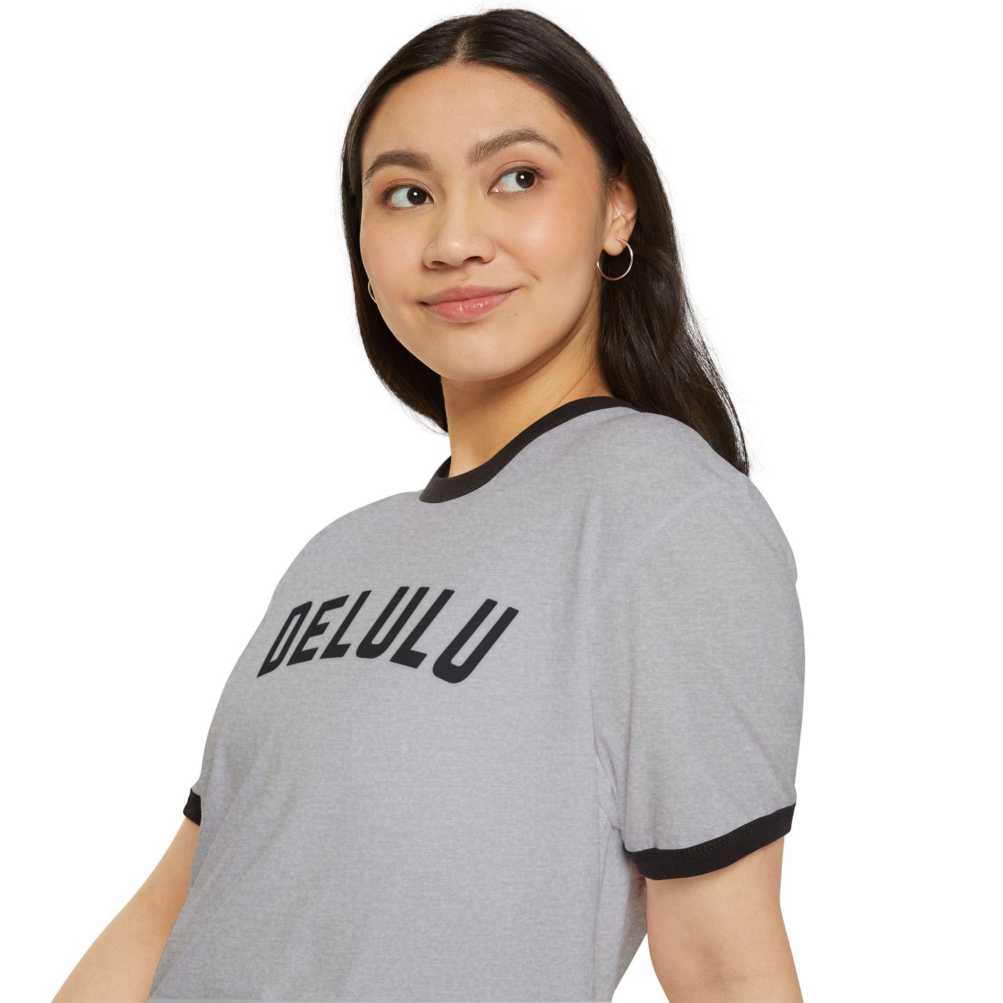 Delulu fun teen tween Unisex Cotton Ringer T-Shirt. Back to school Christmas birthday