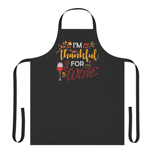 Thankful for Wine Thanksgiving Apron, Holiday Cooking Kitchen  Baking Gift, Funny Cooking Apron with Wine Lover, Hostess Gift for Chef,