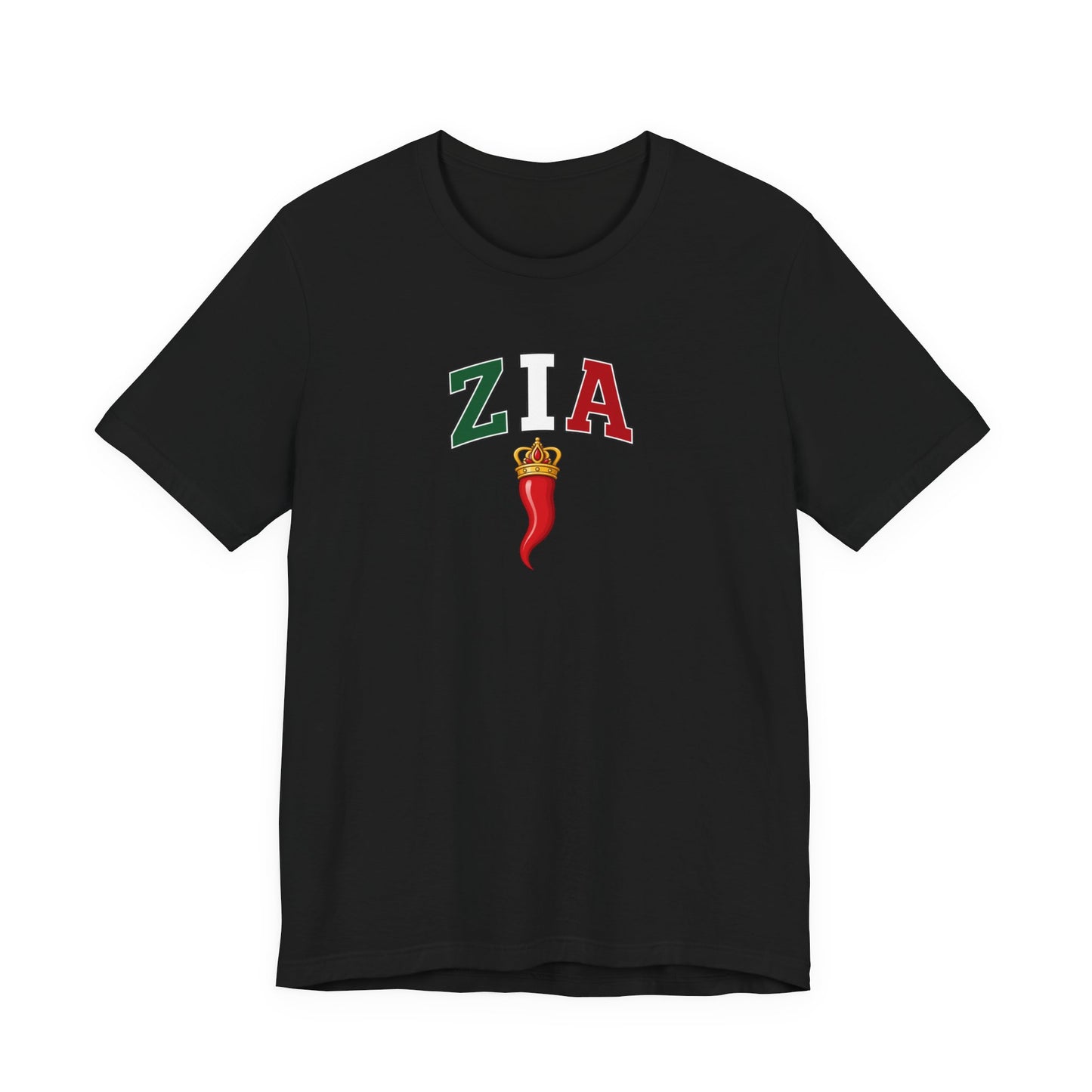 Zia Chili Pepper Tee — Italian Flag Lettering 'ZIA' Graphic T-Shirt