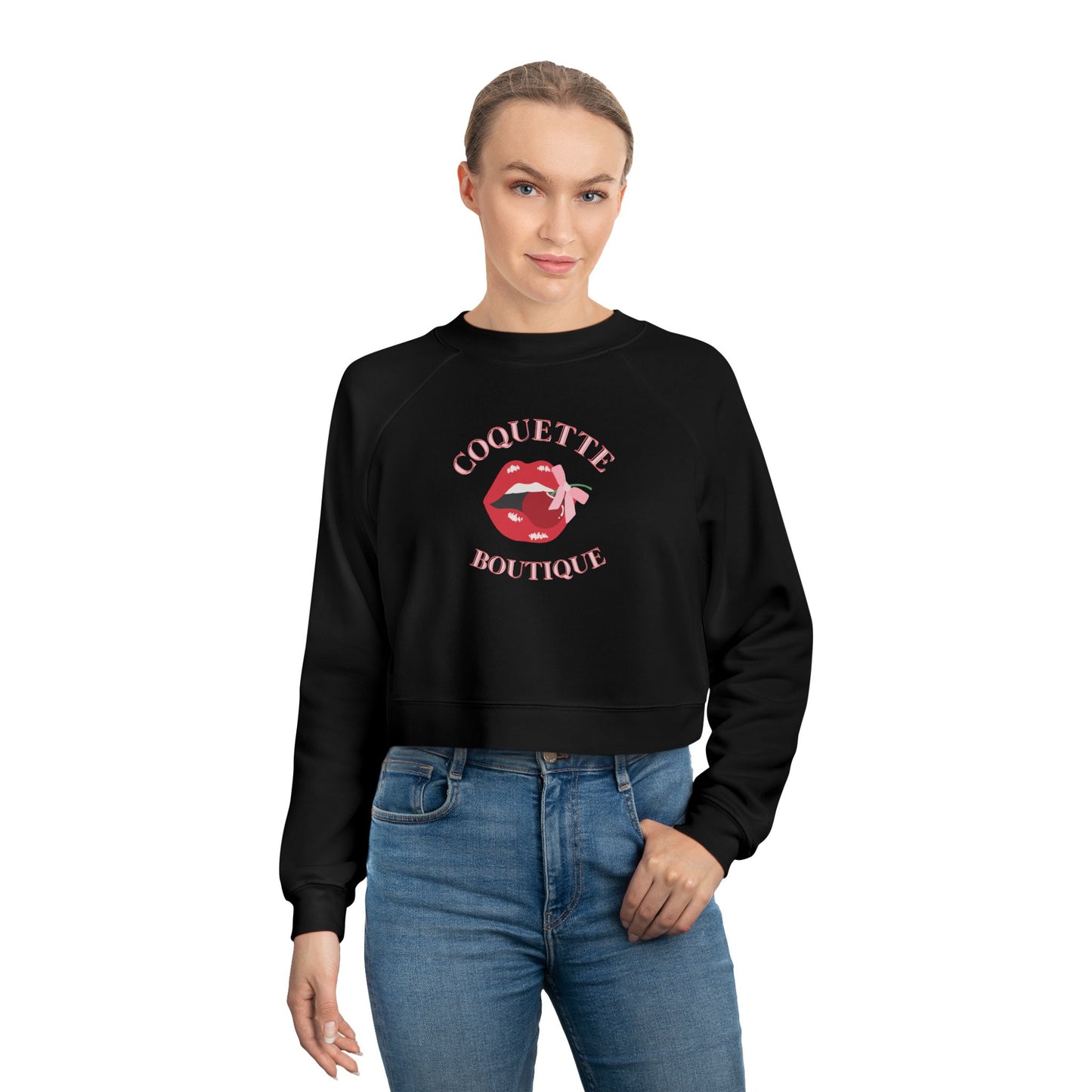 Coquette boutique Cherry Cropped Pullover, Coquette Fleece Shirt Valentines, Women's Boutique Sweater, Valentine's Day ,Casual Valentine