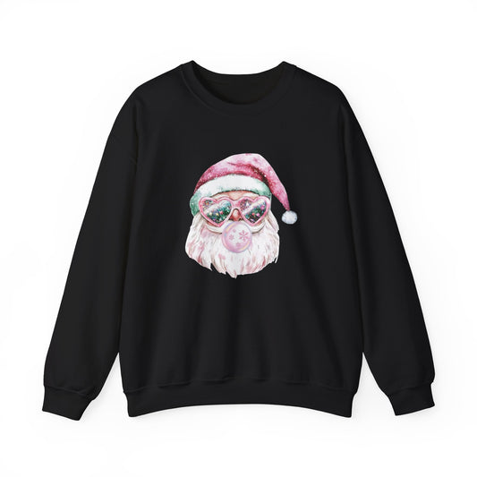 Pink Santa with Goggles Crewneck Sweatshirt | Festive Retro Christmas