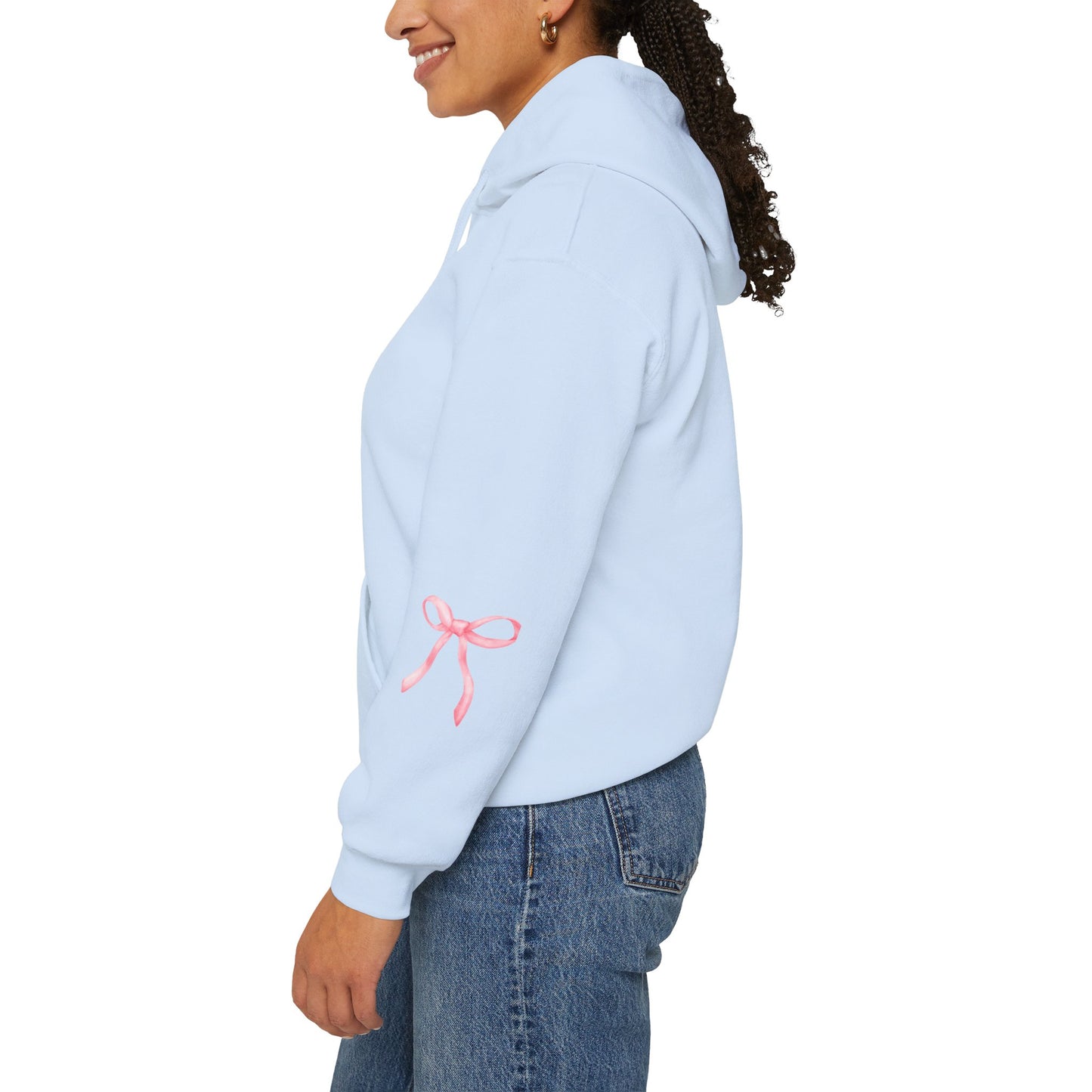 Coquette Bow Sleeve Hoodie Sweatshirt, Pullover Jumper for Men and Women, Cute Bow Accent Sweatshirt, Gender Neutral Hooded Sweater,