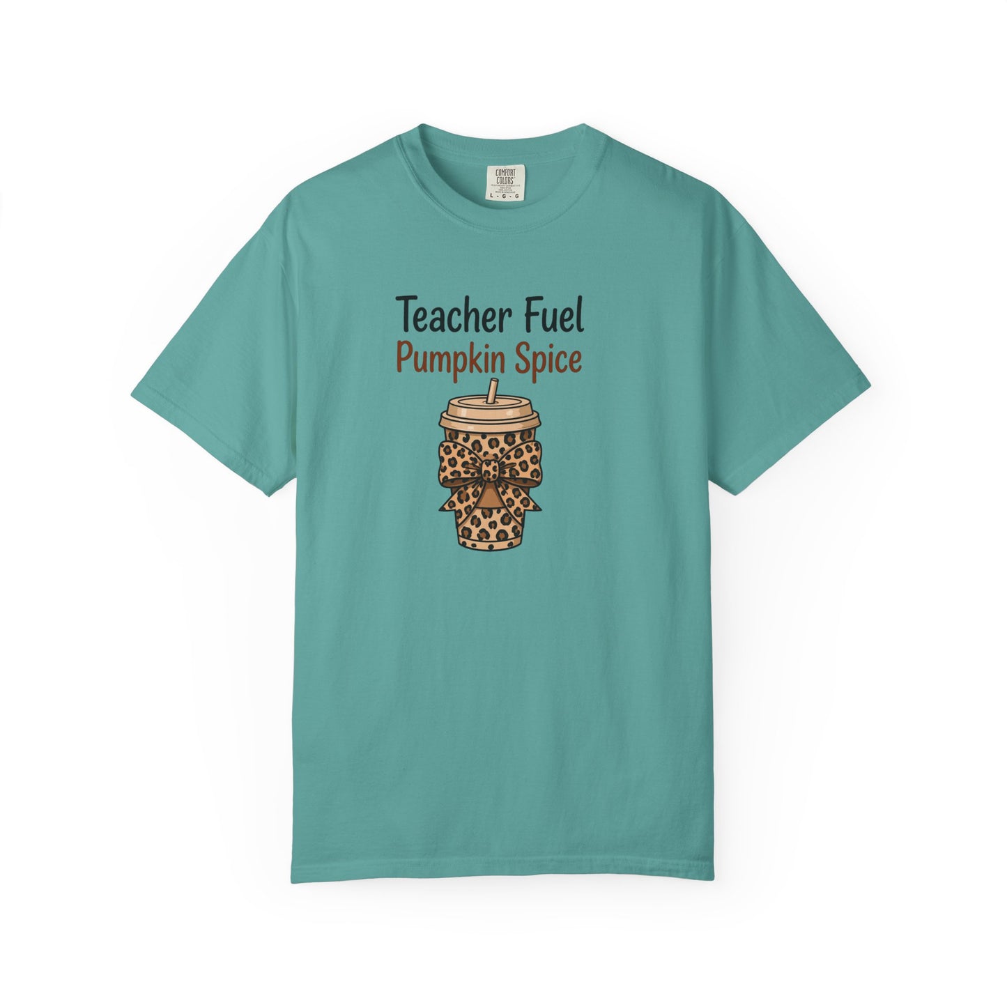 Teacher Fuel Pumpkin Spice T-Shirt — Leopard Coffee Cup Tee for Teachers