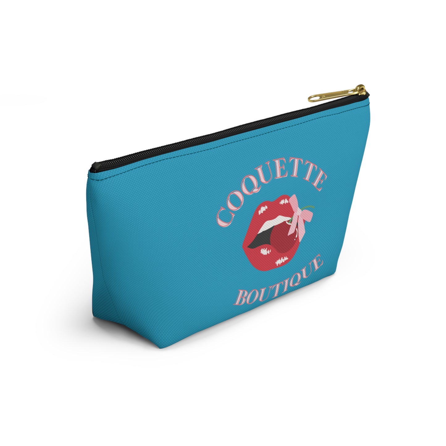Cherry Coquette Boutique Accessory Pouch w T-bottom, Travel Toiletries Bag, Makeup Organizer Gift for Her, Zippered Cosmetic Case, Small
