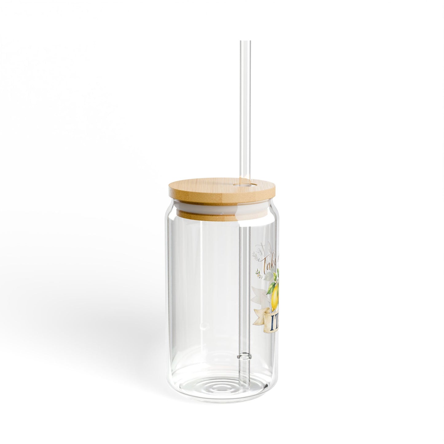 Take Me Back to Italy Lemon Sipper Glass – 16oz Travel Tumbler with Bamboo Lid & Straw