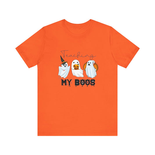 Teachers Halloween pumpkin, patch, Unisex Jersey Short Sleeve Tee, spooky teacher, teacher, Halloween shirts. Halloween shirts for men and women teachers.