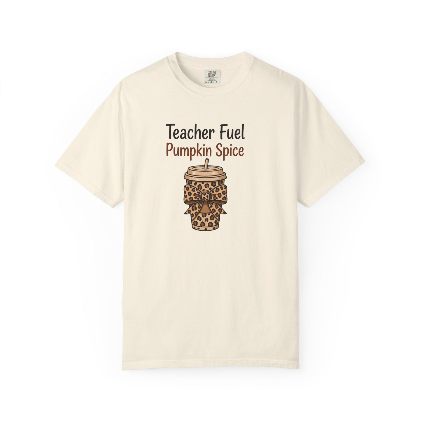 Teacher Fuel Pumpkin Spice T-Shirt — Leopard Coffee Cup Tee for Teachers