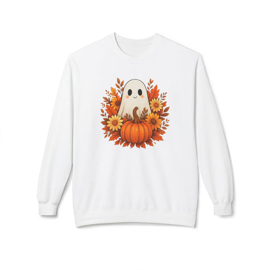 Cute Ghost & Pumpkin Sweatshirt, Fall Crewneck, Halloween Sweater, Cozy Autumn Apparel, Unisex Seasonal Fashion, Pumpkin Spice Vibes