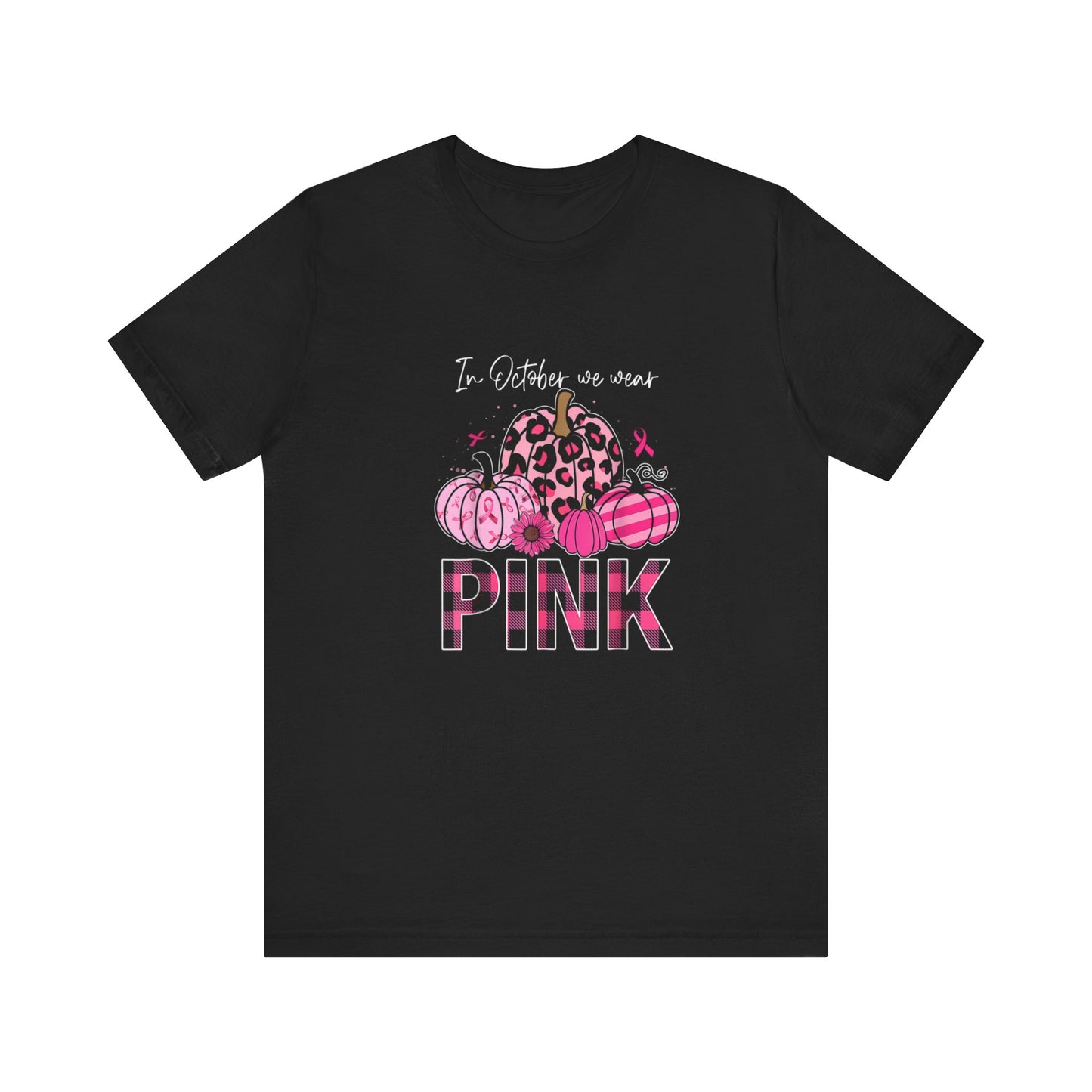 Cancer awareness Pink Pumpkin Short Sleeve Tee, Fall Fashion, Halloween Shirt, Casual Wear, Gift Idea, Comfortable Tee