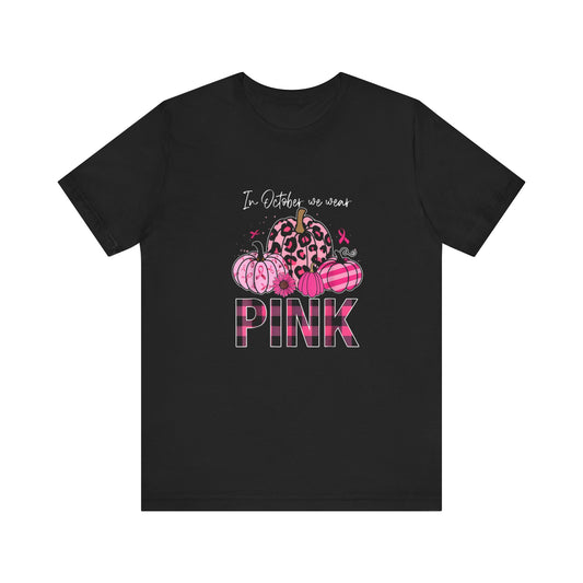 Cancer awareness Pink Pumpkin Short Sleeve Tee, Fall Fashion, Halloween Shirt, Casual Wear, Gift Idea, Comfortable Tee