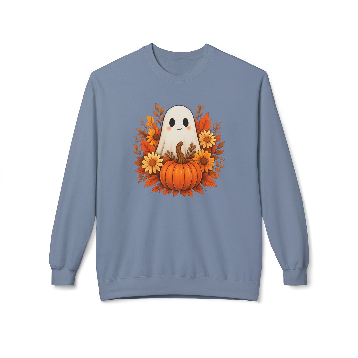 Cute Ghost & Pumpkin Sweatshirt, Fall Crewneck, Halloween Sweater, Cozy Autumn Apparel, Unisex Seasonal Fashion, Pumpkin Spice Vibes