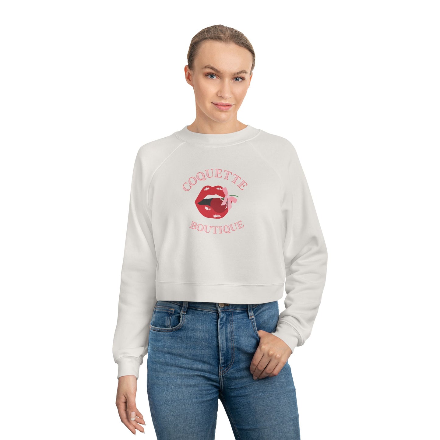Coquette boutique Cherry Cropped Pullover, Coquette Fleece Shirt Valentines, Women's Boutique Sweater, Valentine's Day ,Casual Valentine