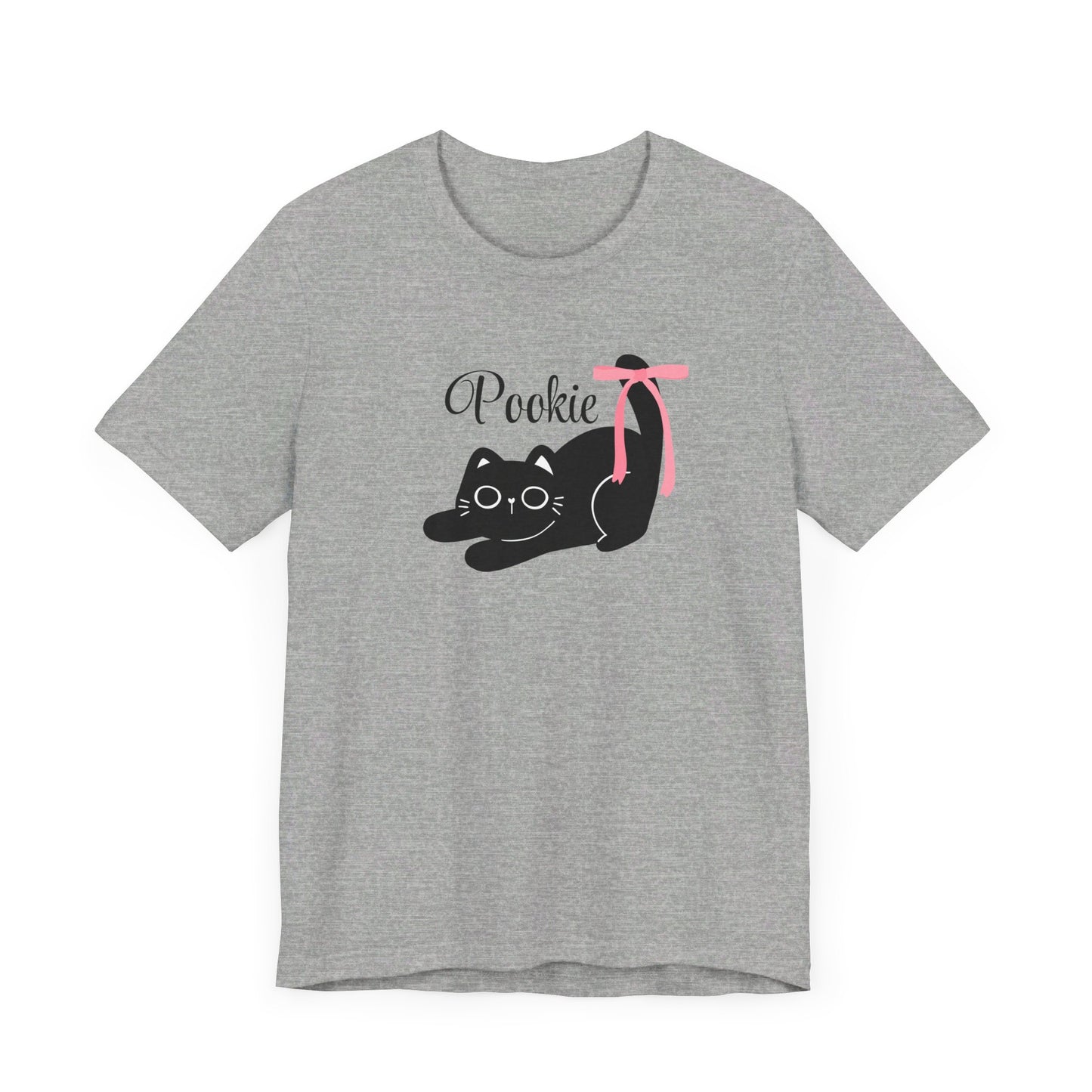 Pookie bear coquette style pink bow cat Unisex Jersey Short Sleeve Tee, great shirt for teens, birthdays, Christmas, and back to school