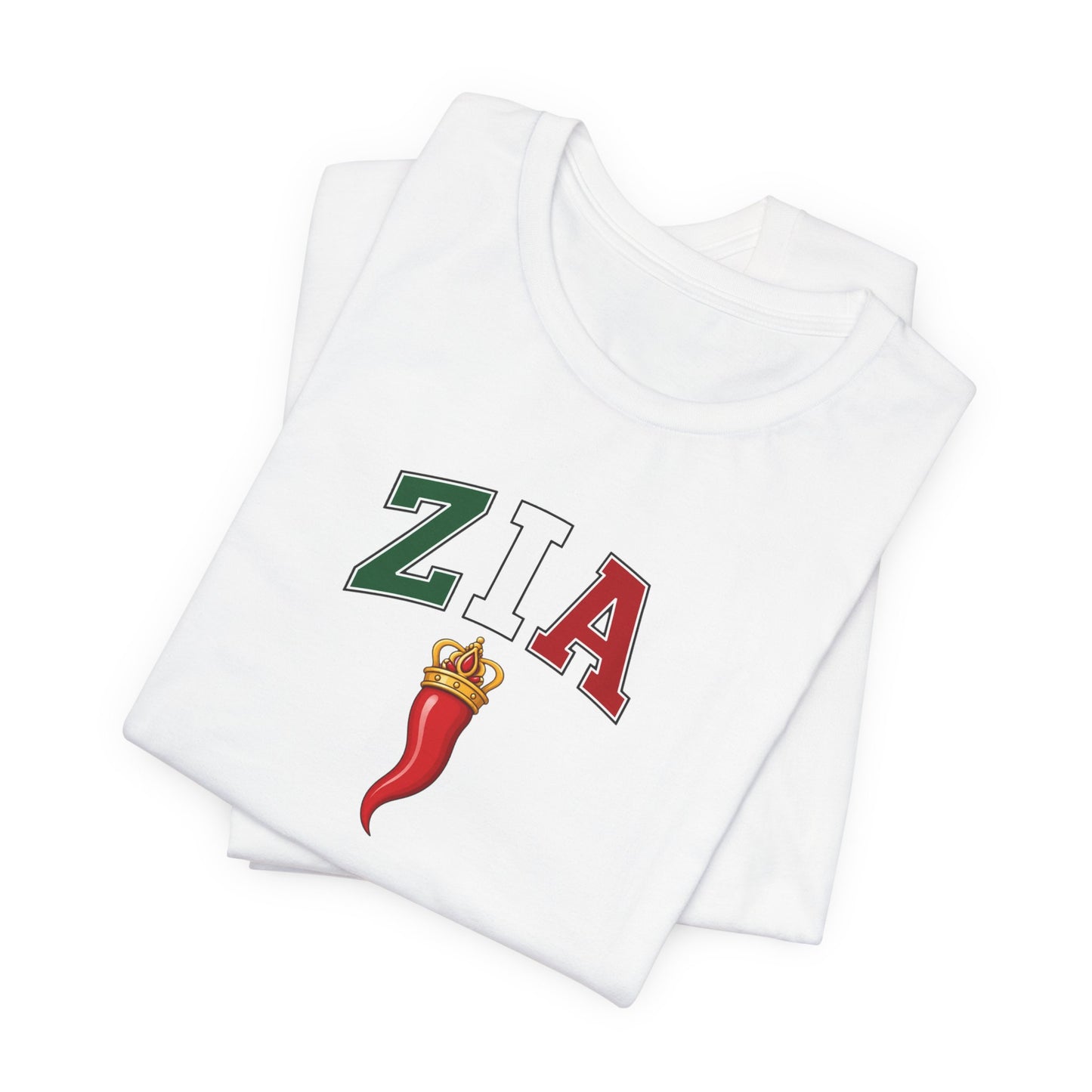 Zia Chili Pepper Tee — Italian Flag Lettering 'ZIA' Graphic T-Shirt