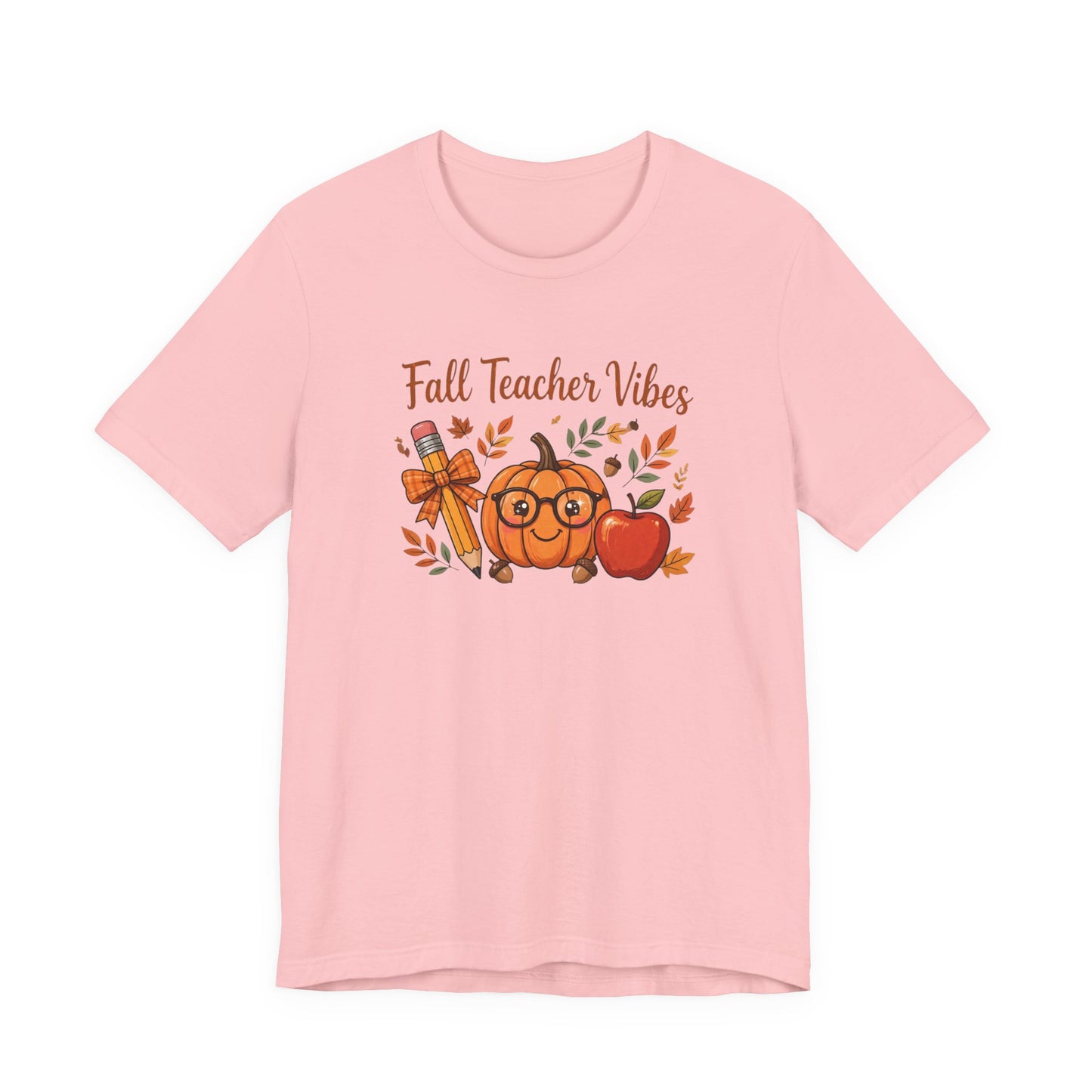 Fall Teacher Vibes T-Shirt — Cute Pumpkin & Apple Autumn Tee for Educators