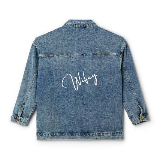 Wifey Women's Denim Jacket, bridal gift for bridal shower ,great custom Jean jacket for Christmas birthday gifts, teen Christmas gift ideas . Back to school fall denim jacket