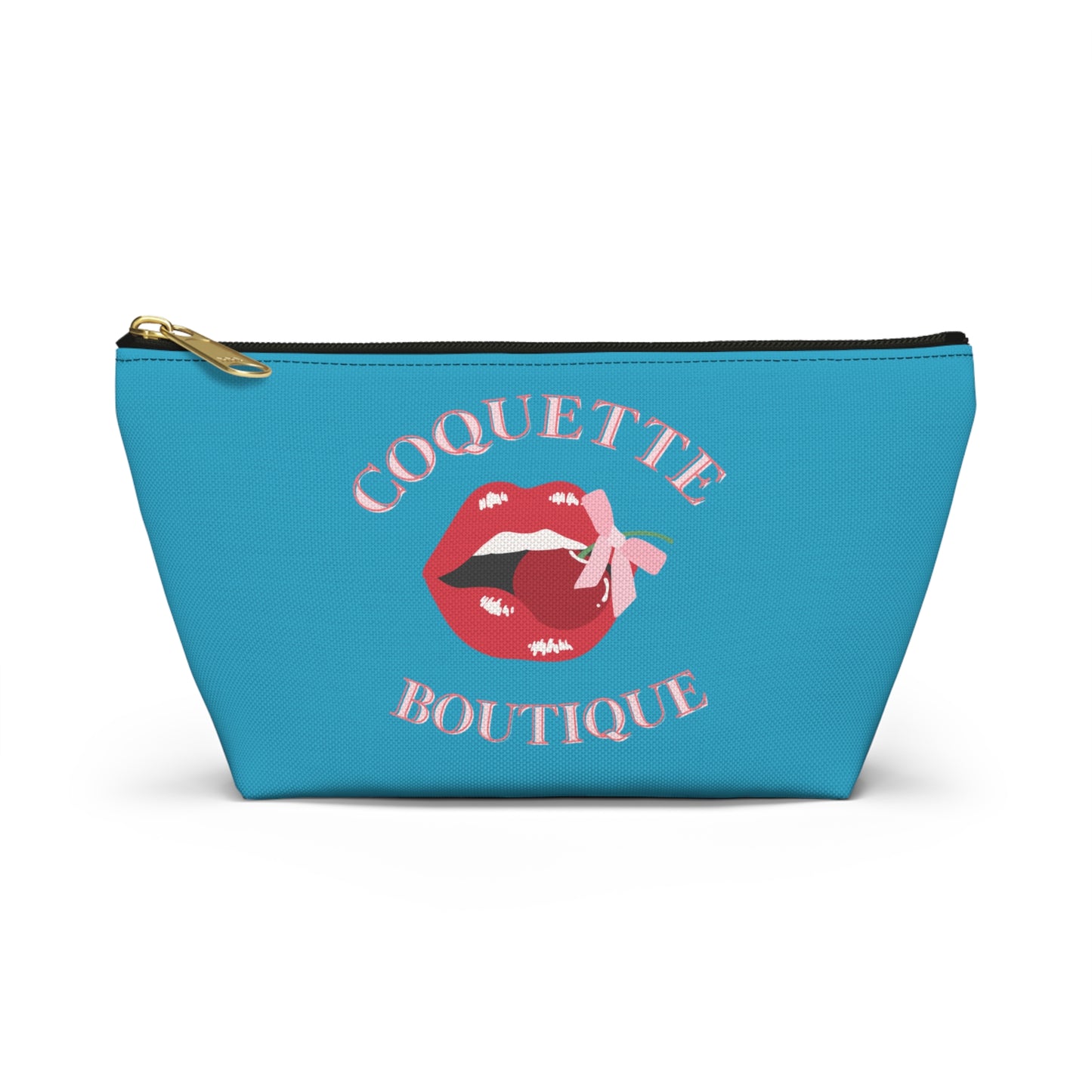 Cherry Coquette Boutique Accessory Pouch w T-bottom, Travel Toiletries Bag, Makeup Organizer Gift for Her, Zippered Cosmetic Case, Small