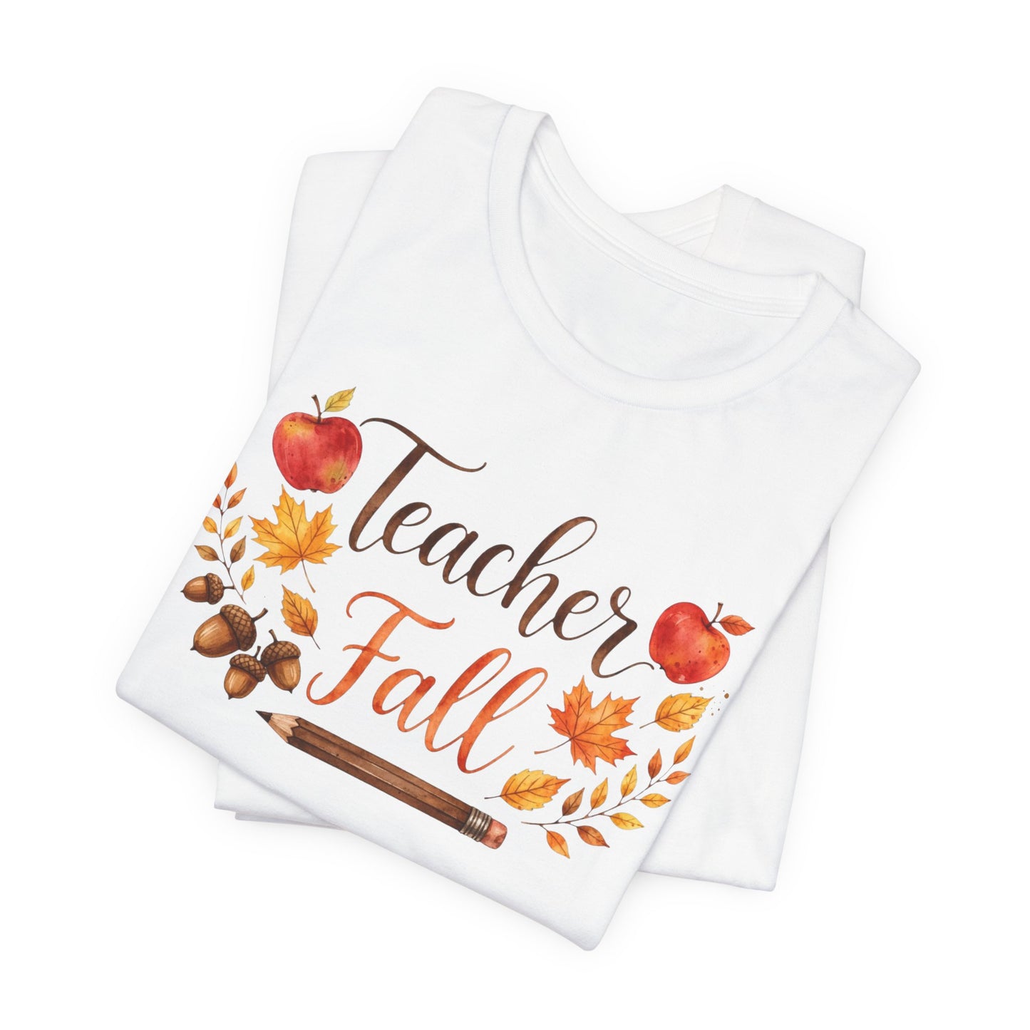 Teacher Fall T-Shirt – Autumn Apples & Leaves Tee for Educators