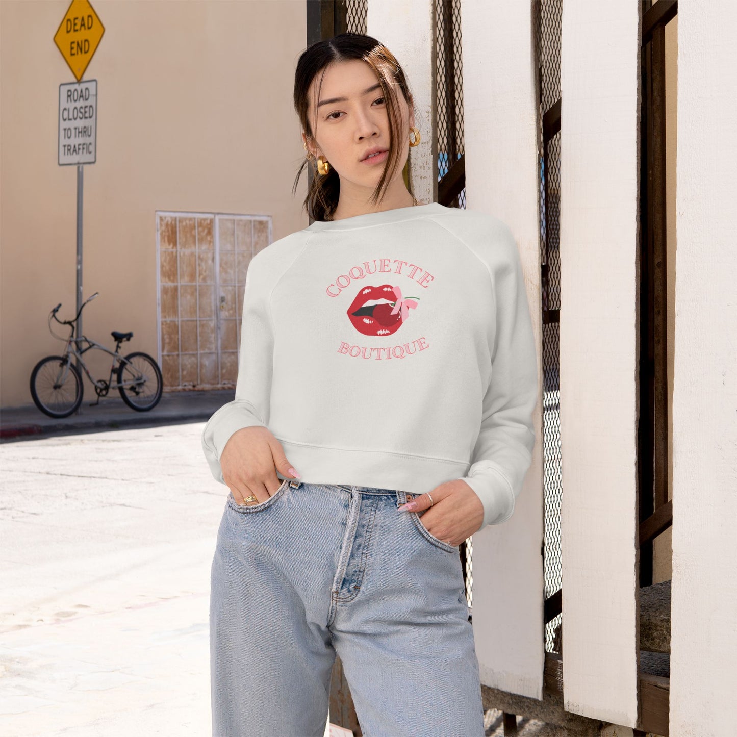 Coquette boutique Cherry Cropped Pullover, Coquette Fleece Shirt Valentines, Women's Boutique Sweater, Valentine's Day ,Casual Valentine
