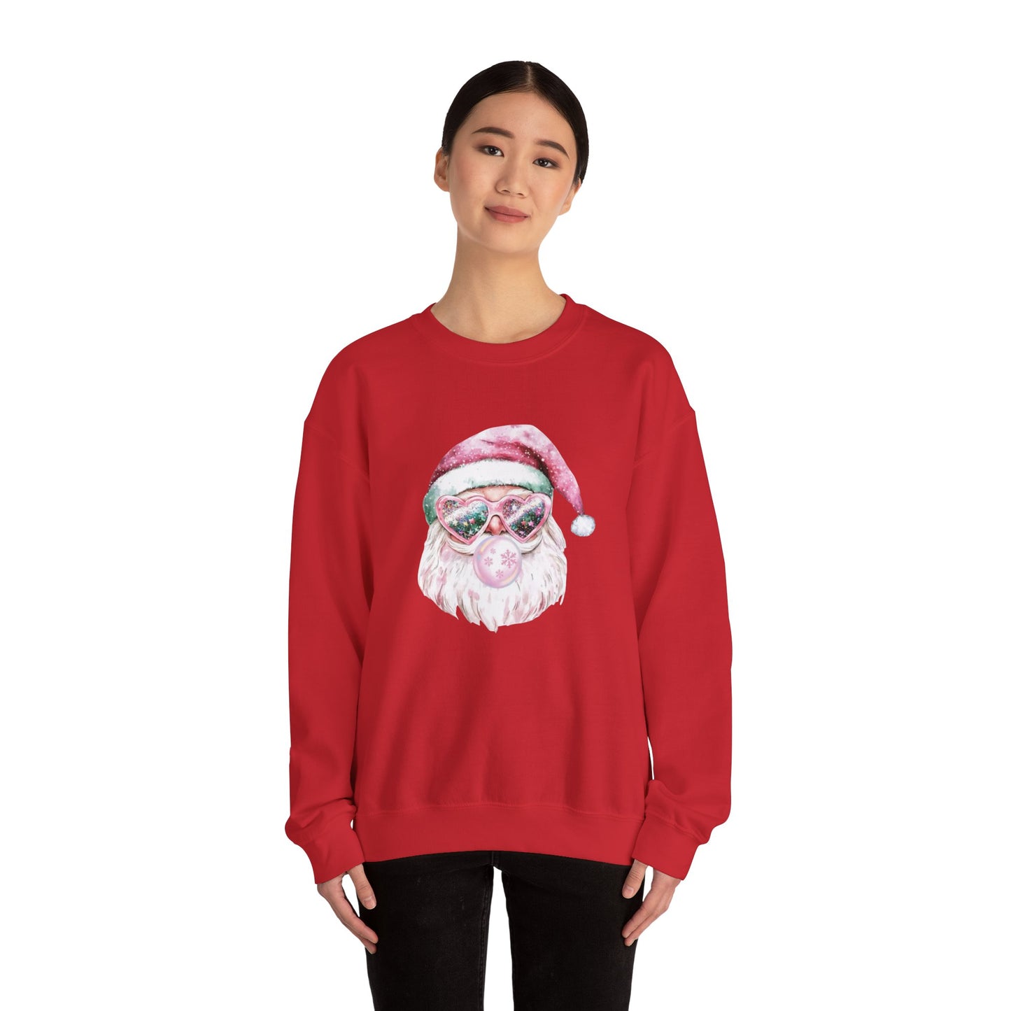 Pink Santa with Goggles Crewneck Sweatshirt | Festive Retro Christmas