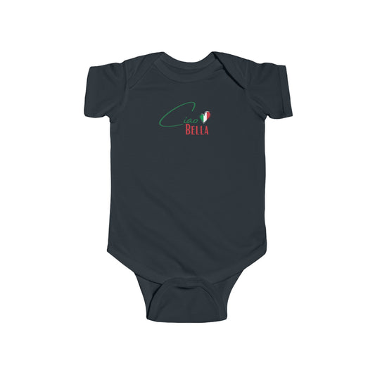 Ciao Bella Infant Fine Jersey Bodysuit, funny baby outfit , great gift for baby shower or new born gifts , good luck , baby blessing evil eye, Italian flag butterfly