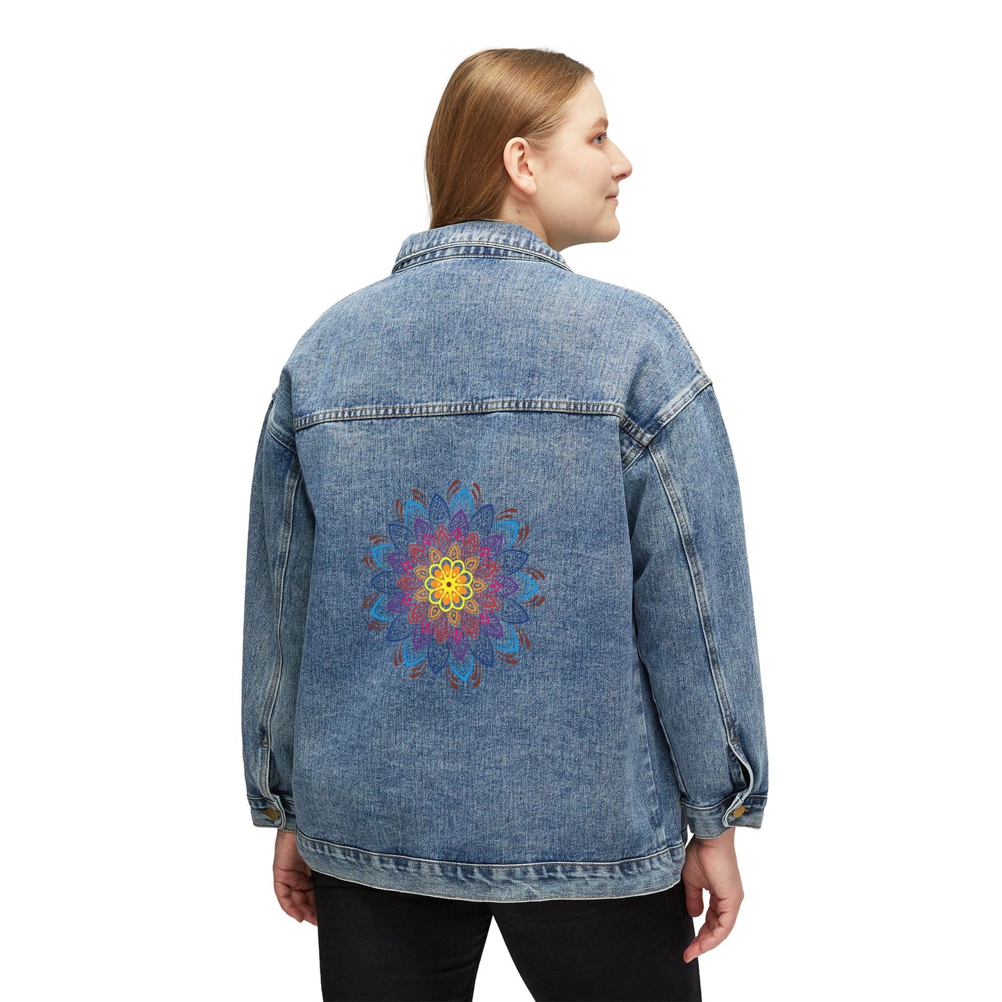 Flower butterfly Evil eye Women's Denim Jacket, great custom Jean jacket for Christmas birthday gifts, teen Christmas gift ideas . Back to school fall denim jacket