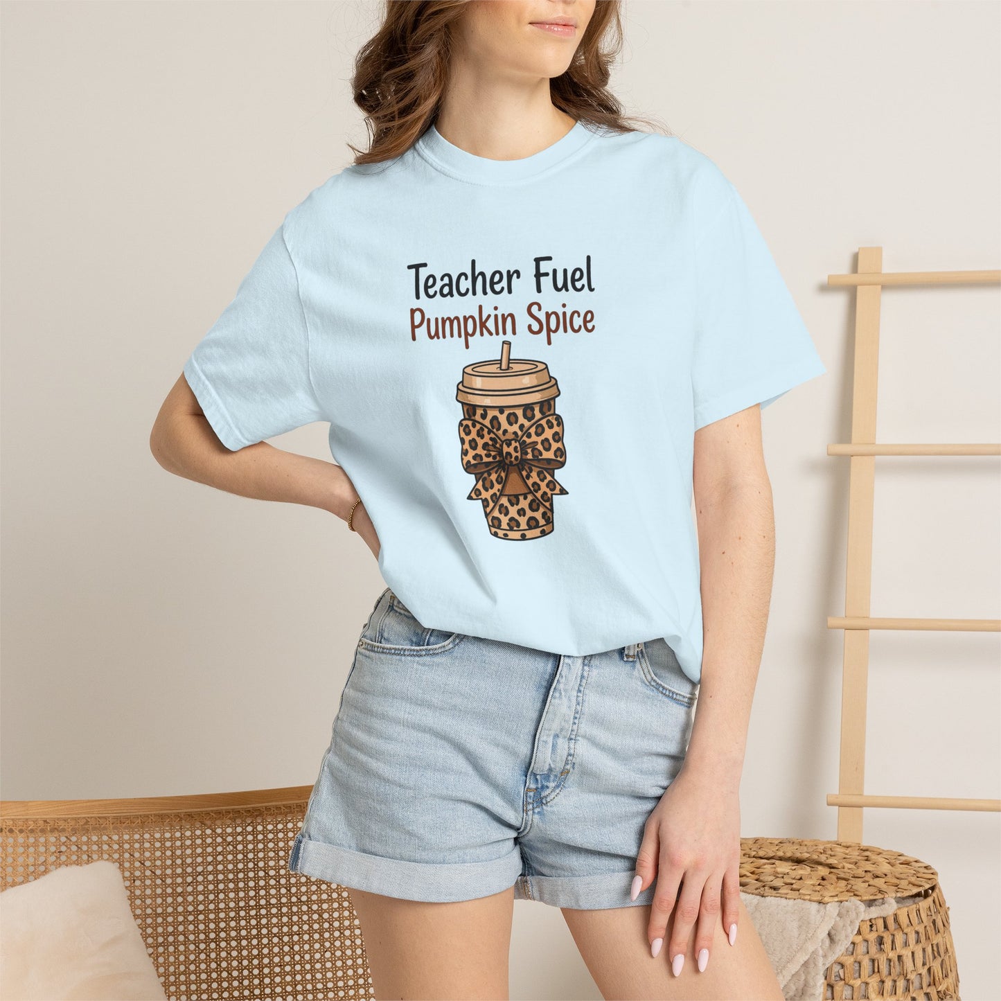 Teacher Fuel Pumpkin Spice T-Shirt — Leopard Coffee Cup Tee for Teachers