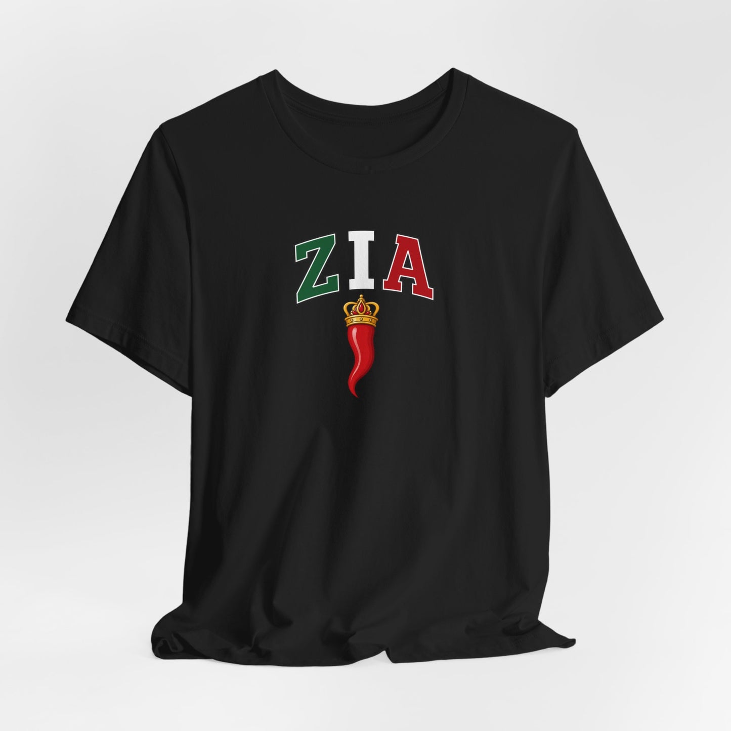 Zia Chili Pepper Tee — Italian Flag Lettering 'ZIA' Graphic T-Shirt