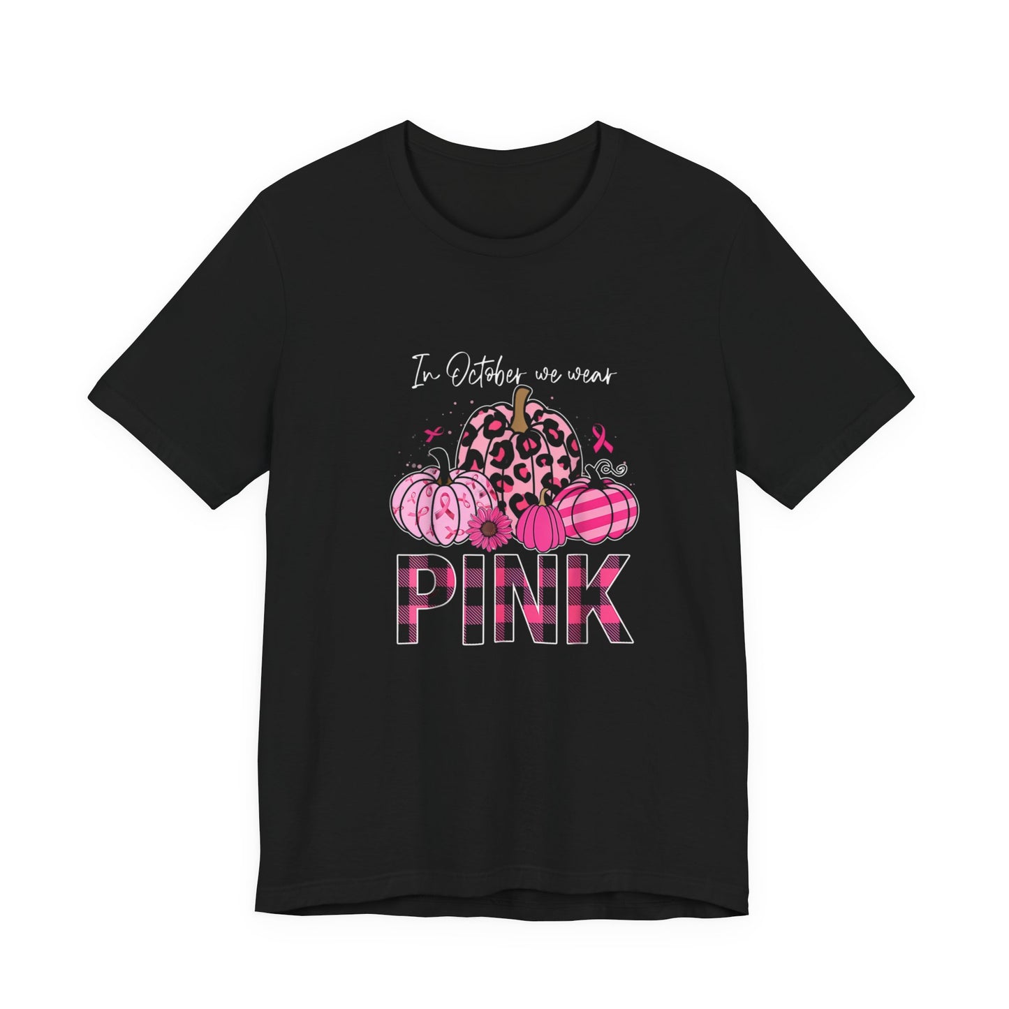 Cancer awareness Pink Pumpkin Short Sleeve Tee, Fall Fashion, Halloween Shirt, Casual Wear, Gift Idea, Comfortable Tee