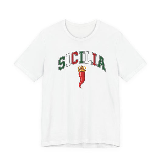Sicilia Graphic Tee — Italian Sicily Shirt with Corno Charm