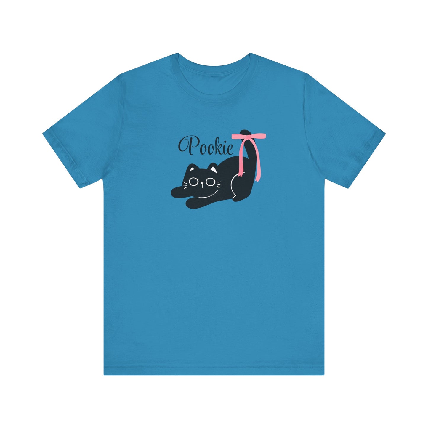 Pookie bear coquette style pink bow cat Unisex Jersey Short Sleeve Tee, great shirt for teens, birthdays, Christmas, and back to school