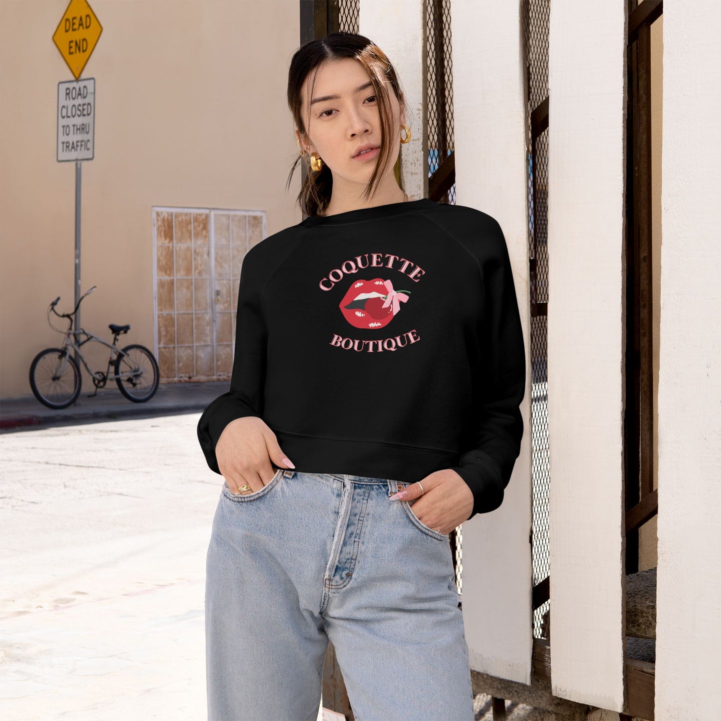 Coquette boutique Cherry Cropped Pullover, Coquette Fleece Shirt Valentines, Women's Boutique Sweater, Valentine's Day ,Casual Valentine