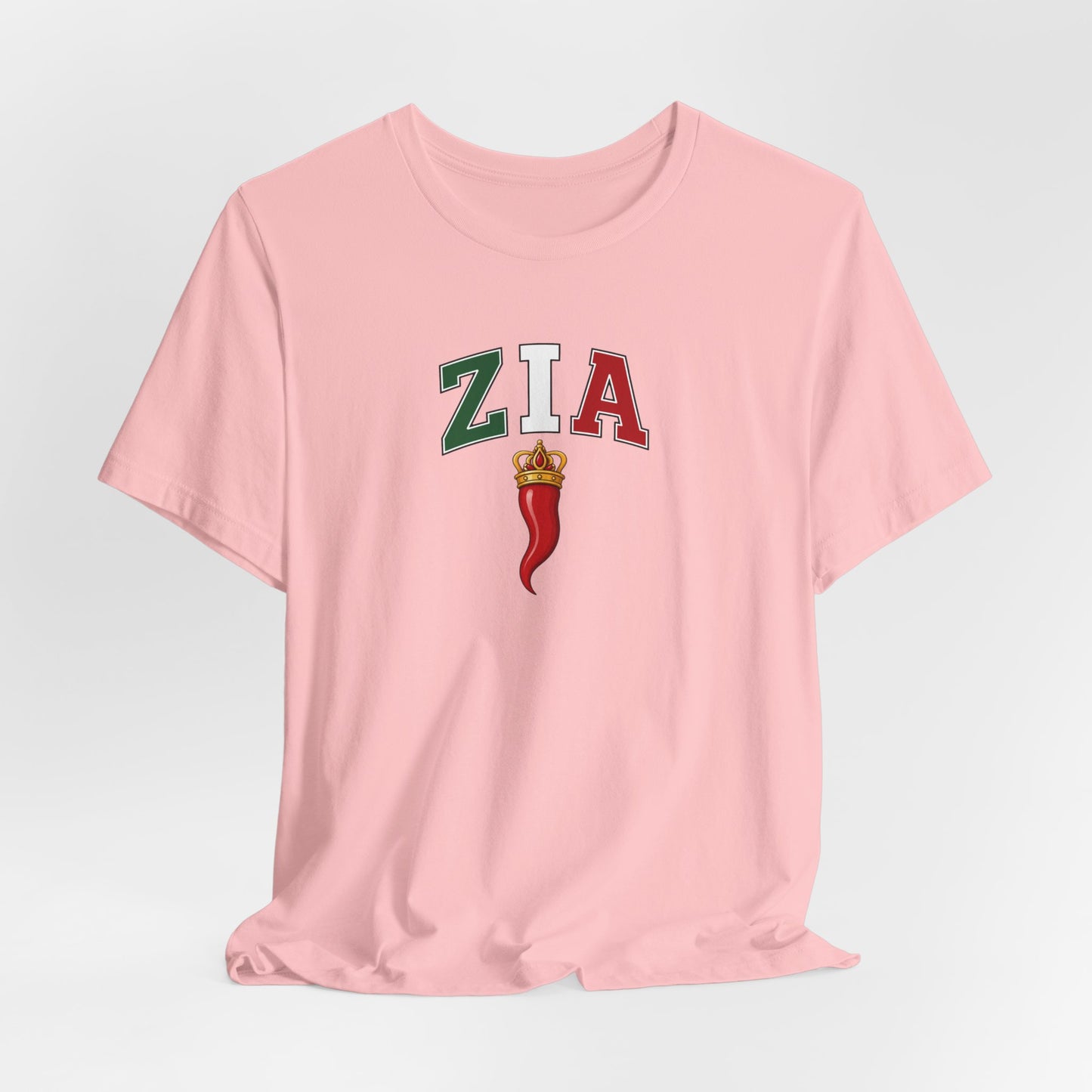 Zia Chili Pepper Tee — Italian Flag Lettering 'ZIA' Graphic T-Shirt