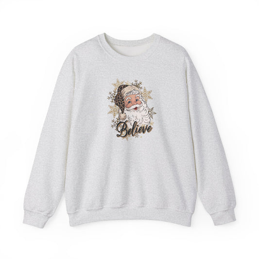Christmas Santa Leopard Print Sweatshirt, Holiday Xmas Jumper, Festive Crewneck Pullover, Unisex Sweater, Winter Top