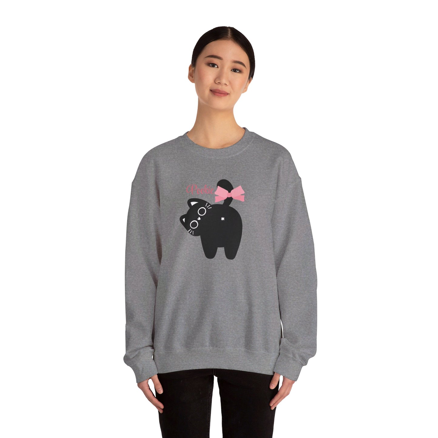 Pookie coquette cat shirt Unisex Heavy Blend™ Crewneck Sweatshirt, great coquette style shirt for teens back to school birthdays and Christmas sweatshirt