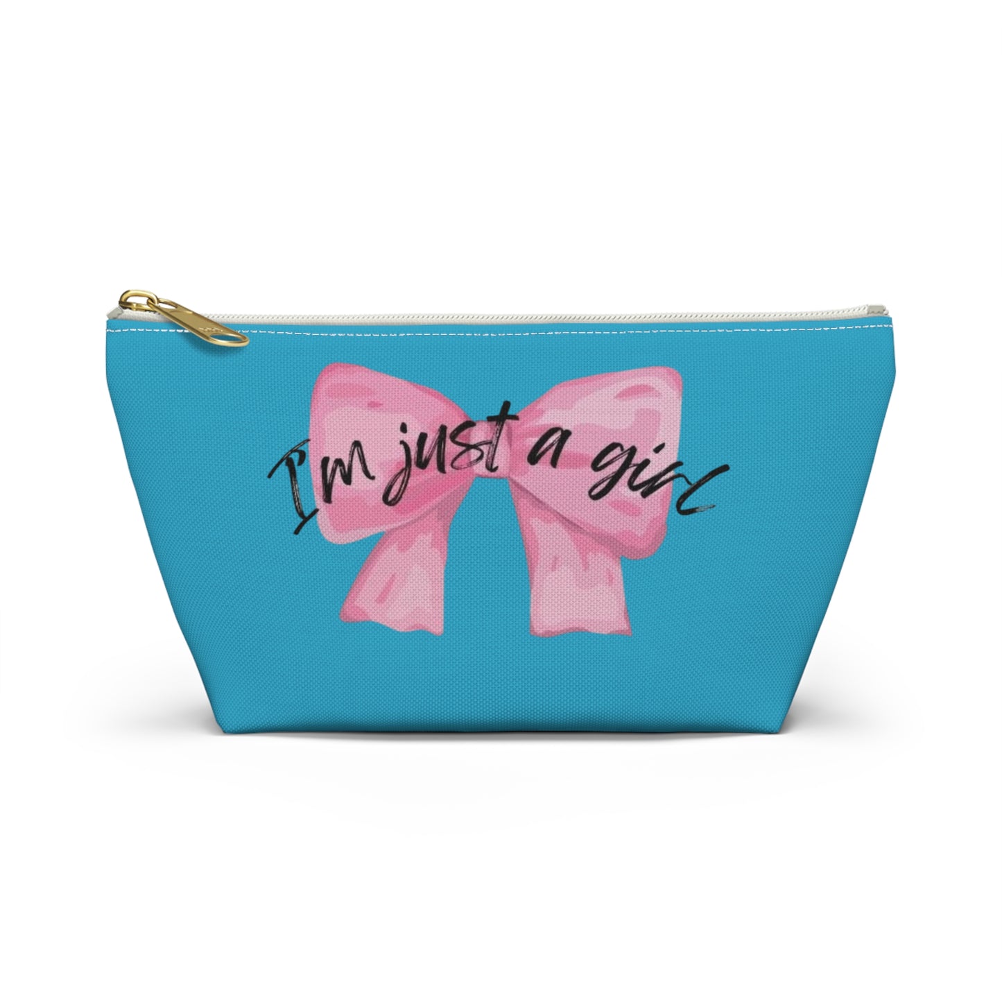 Just a girl Coquette Boutique Accessory Pouch w T-bottom, Travel Toiletries Bag, Makeup Organizer Gift for Her, Zippered Cosmetic Case