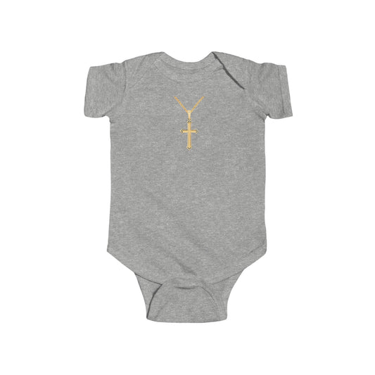 Baby gold cross necklace Infant Fine Jersey Bodysuit, funny baby outfit , great gift for baby shower or new born gifts