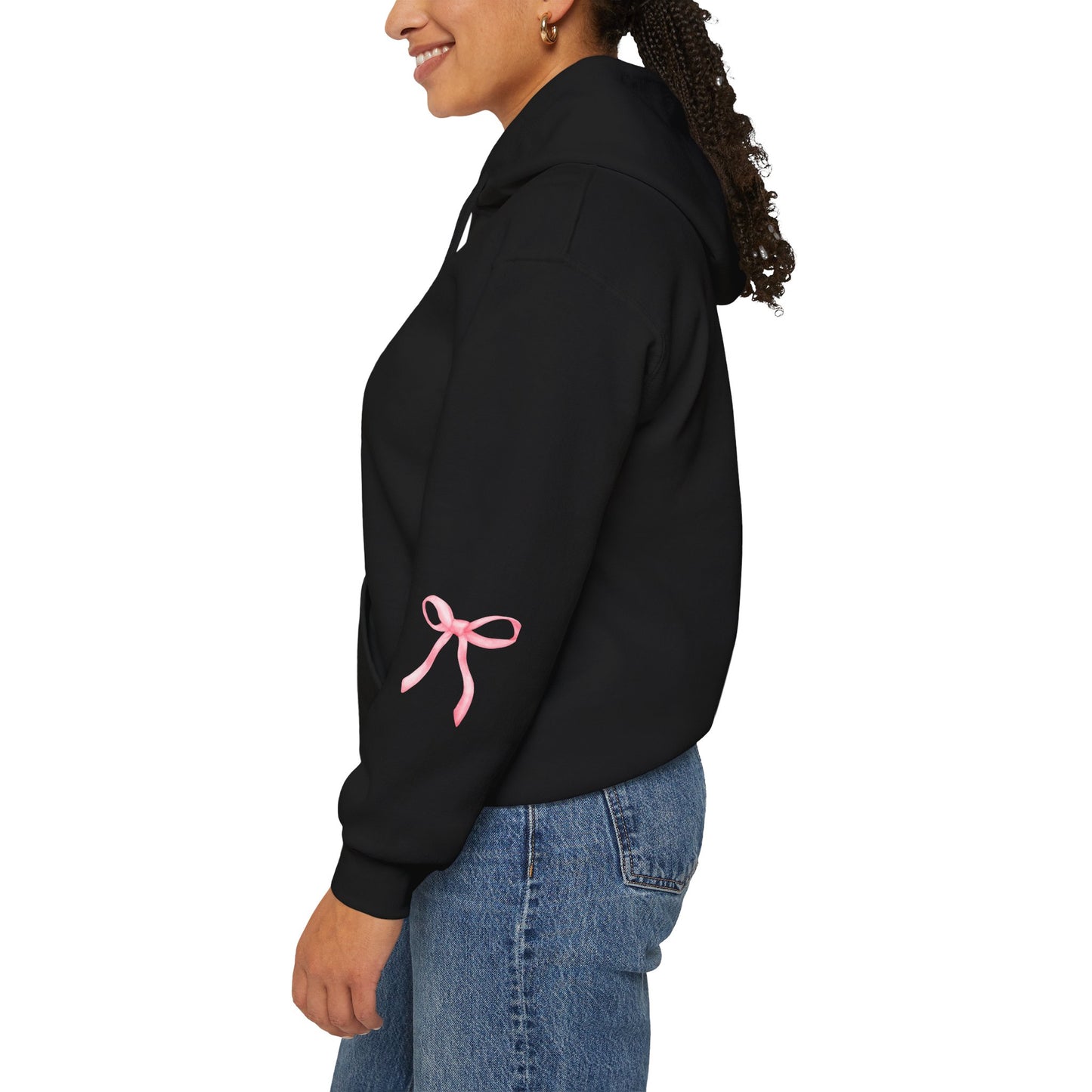 Coquette Bow Sleeve Hoodie Sweatshirt, Pullover Jumper for Men and Women, Cute Bow Accent Sweatshirt, Gender Neutral Hooded Sweater,