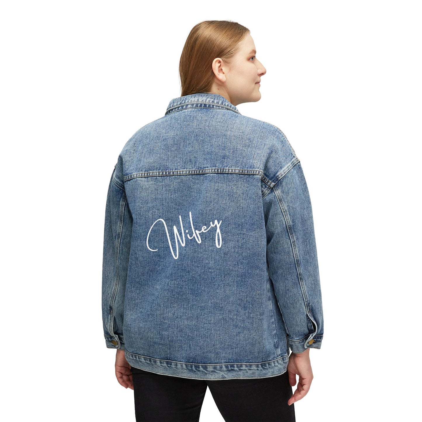 Wifey Women's Denim Jacket, bridal gift for bridal shower ,great custom Jean jacket for Christmas birthday gifts, teen Christmas gift ideas . Back to school fall denim jacket