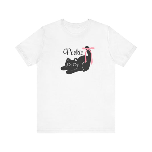 Pookie bear coquette style pink bow cat Unisex Jersey Short Sleeve Tee, great shirt for teens, birthdays, Christmas, and back to school