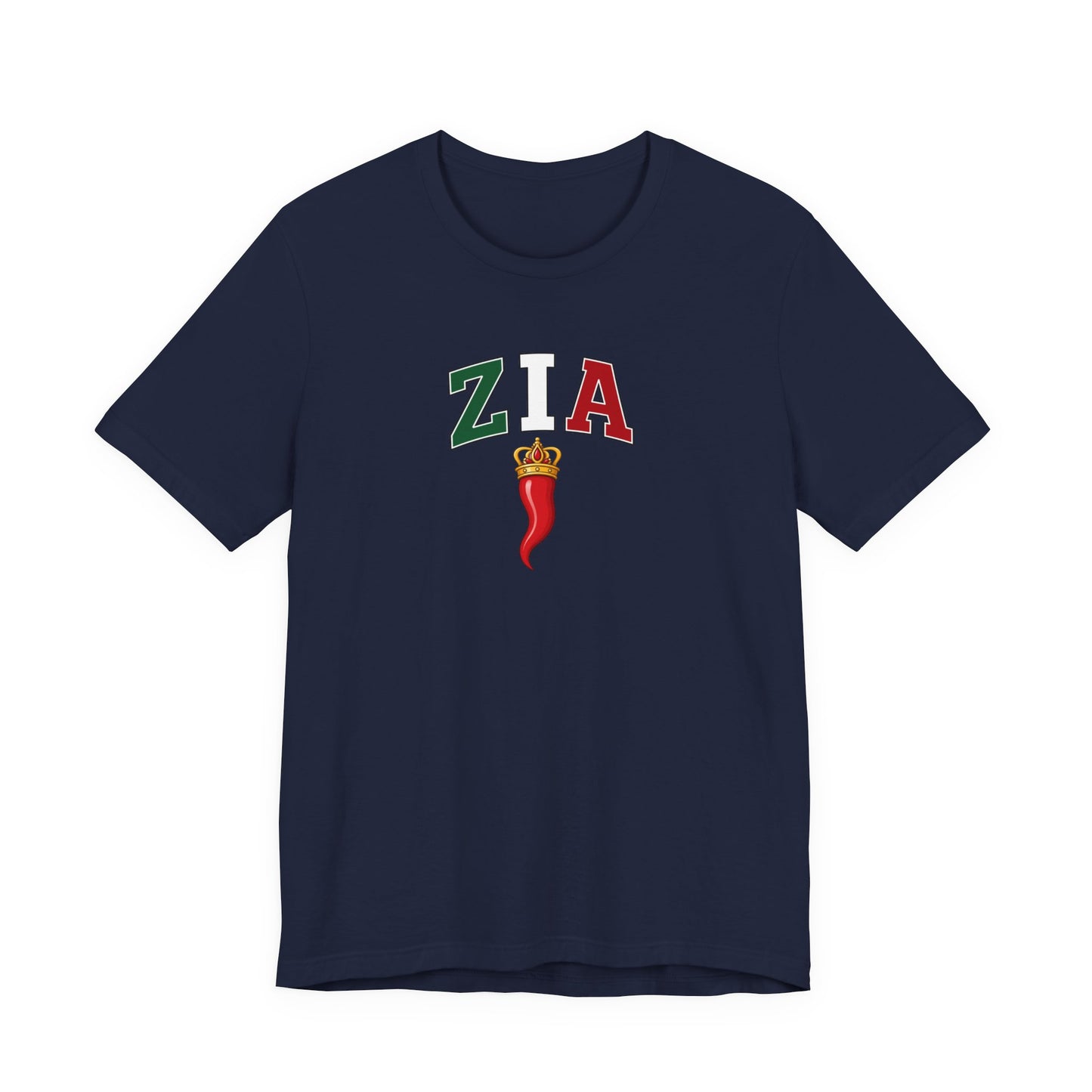 Zia Chili Pepper Tee — Italian Flag Lettering 'ZIA' Graphic T-Shirt