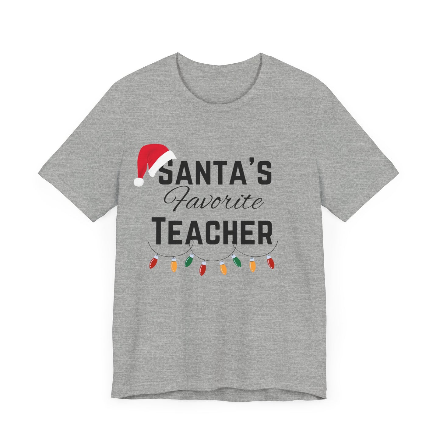 Santas favorite teacher, teacher shirt, gift for teacher, merry Christmas teacher ,express shipping , Short Sleeve Tee