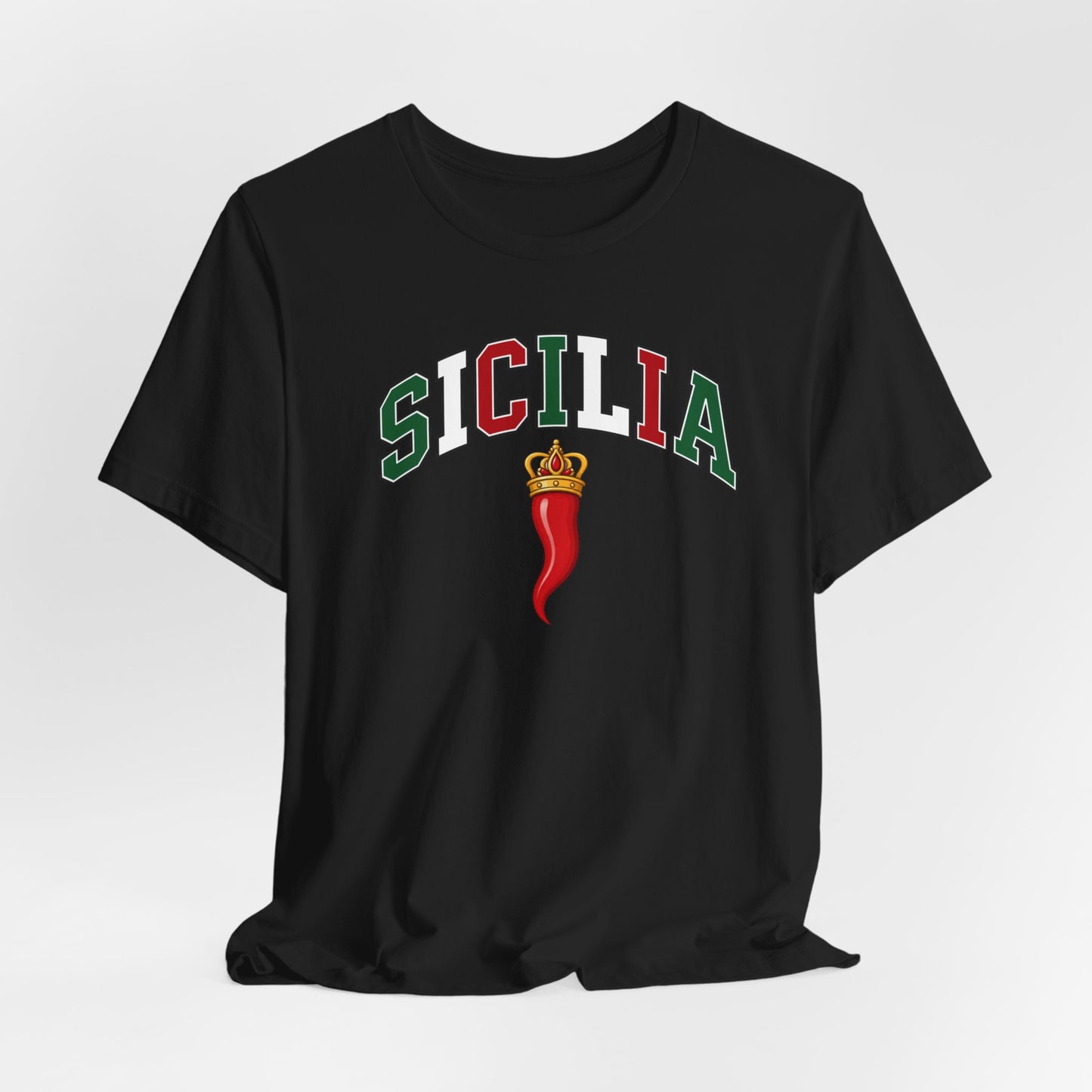 Sicilia Graphic Tee — Italian Sicily Shirt with Corno Charm