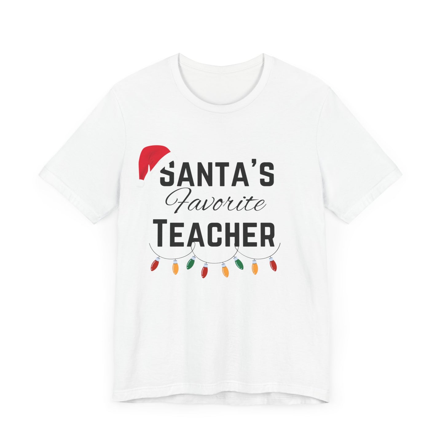 Santas favorite teacher, teacher shirt, gift for teacher, merry Christmas teacher ,express shipping , Short Sleeve Tee