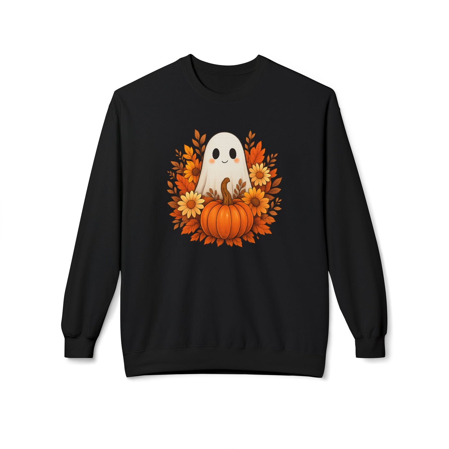 Cute Ghost & Pumpkin Sweatshirt, Fall Crewneck, Halloween Sweater, Cozy Autumn Apparel, Unisex Seasonal Fashion, Pumpkin Spice Vibes