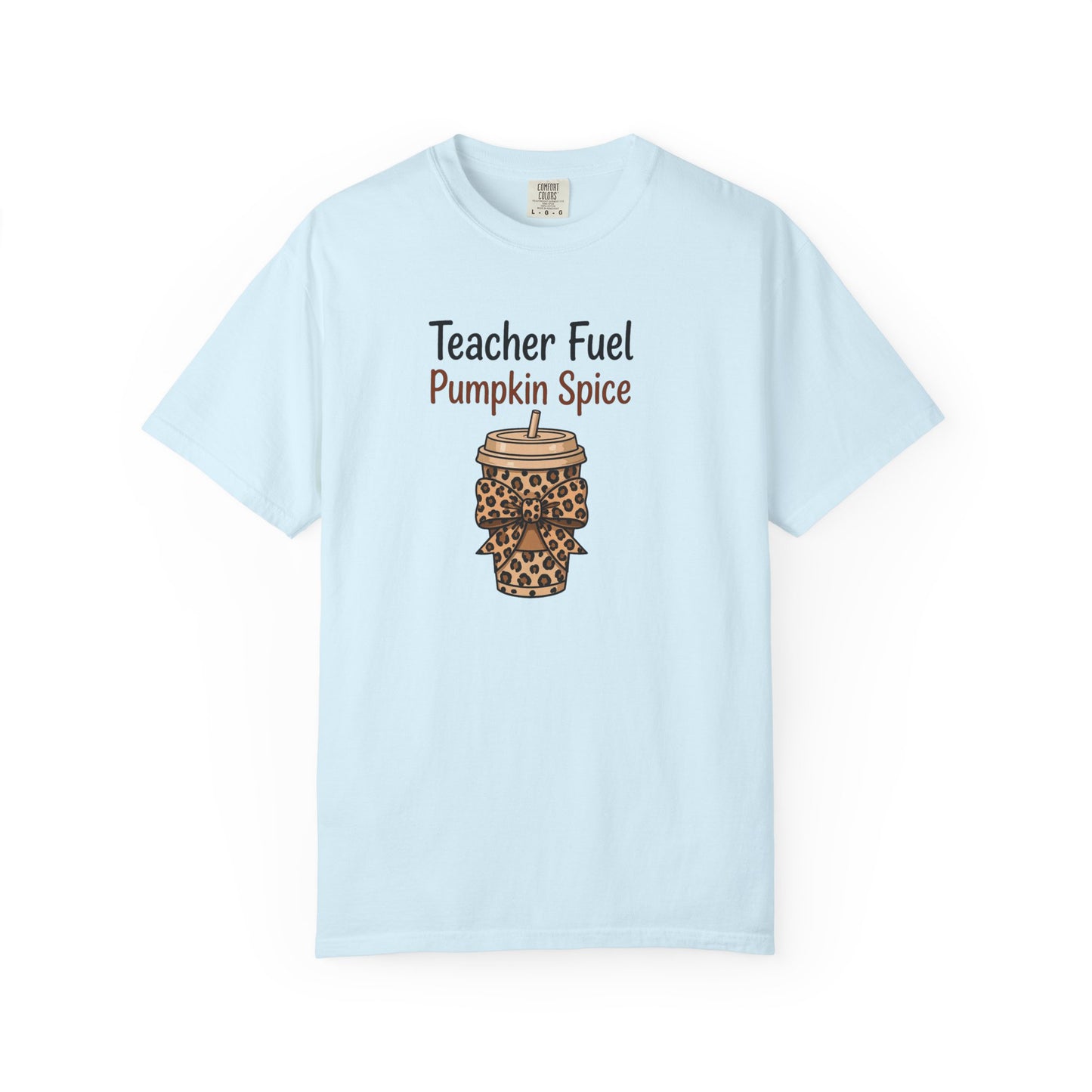 Teacher Fuel Pumpkin Spice T-Shirt — Leopard Coffee Cup Tee for Teachers