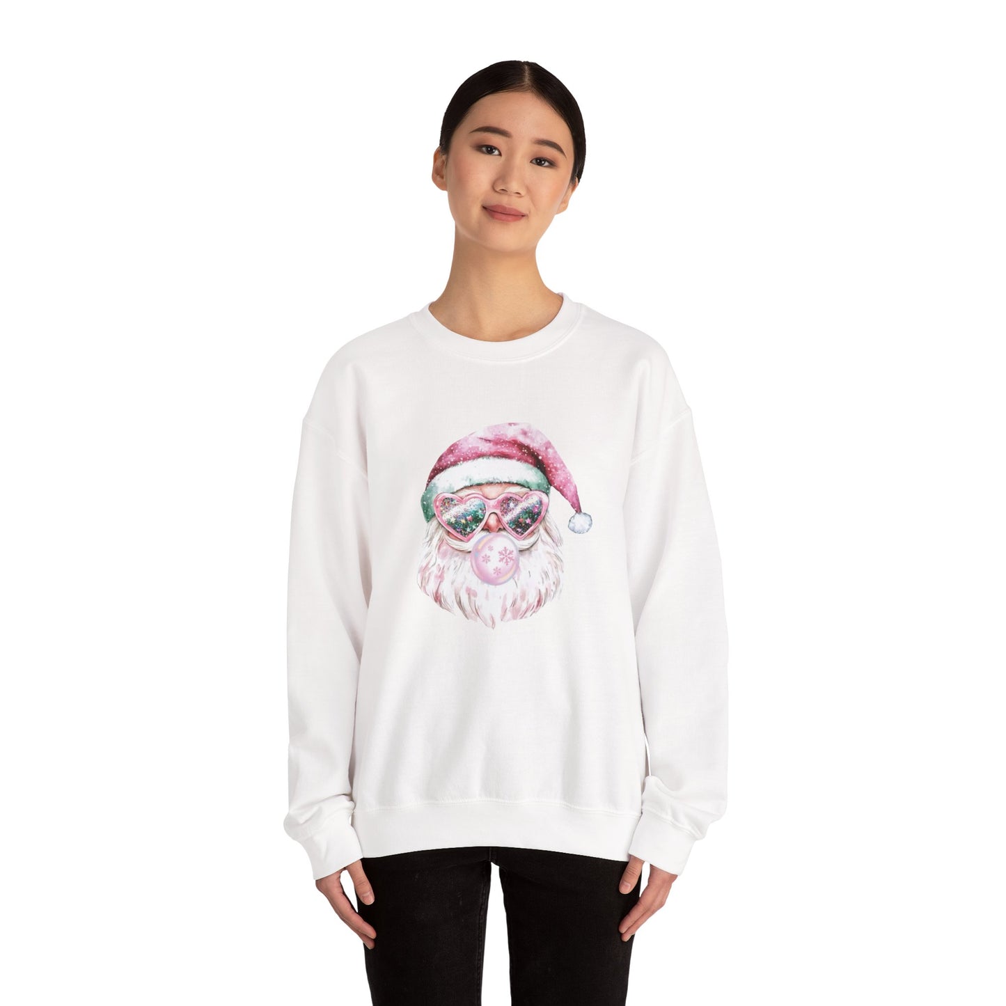 Pink Santa with Goggles Crewneck Sweatshirt | Festive Retro Christmas