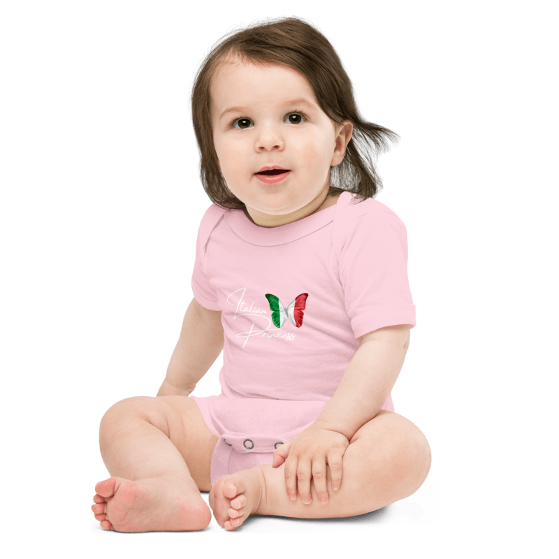 Italian princess Infant Fine Jersey Bodysuit, funny baby outfit , great gift for baby shower or new born gifts , good luck , baby blessing evil eye, Italian flag butterfly