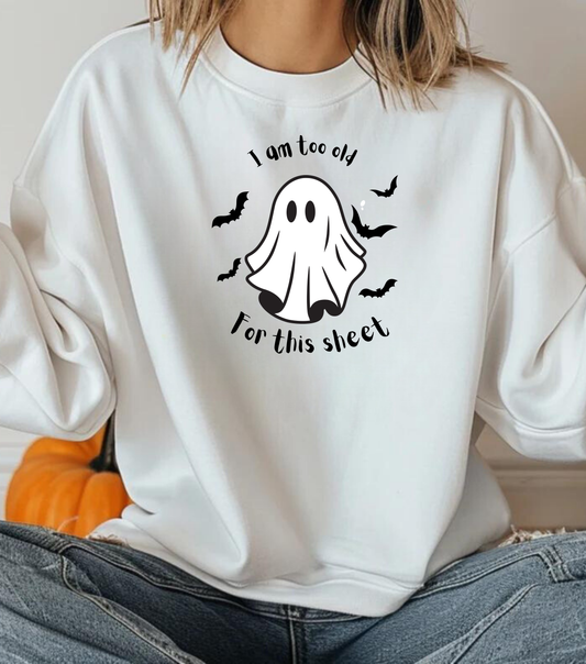 Too old for boo sheet Unisex Heavy Blend™ Crewneck Sweatshirt, funny Halloween shirt, fall shirt for women or men